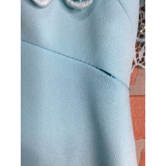 Vintage Miss Rubette Maxi Dress Lace Trim Cape Overlay Blue Size 14 - Picture 5 of 12